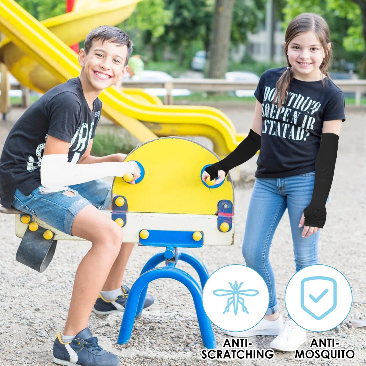 CIATBYYJ 3 Paar Jugend Sport Armstulpen,Armlinge Kinder,Arm Sleeve mit Daumenloch,Flexibel Ärmel,Atmungsaktiv Armsleeve,für Jungen Mädchen Volleyball Basketball Armschoner(Schwarz Weiß und Blau)