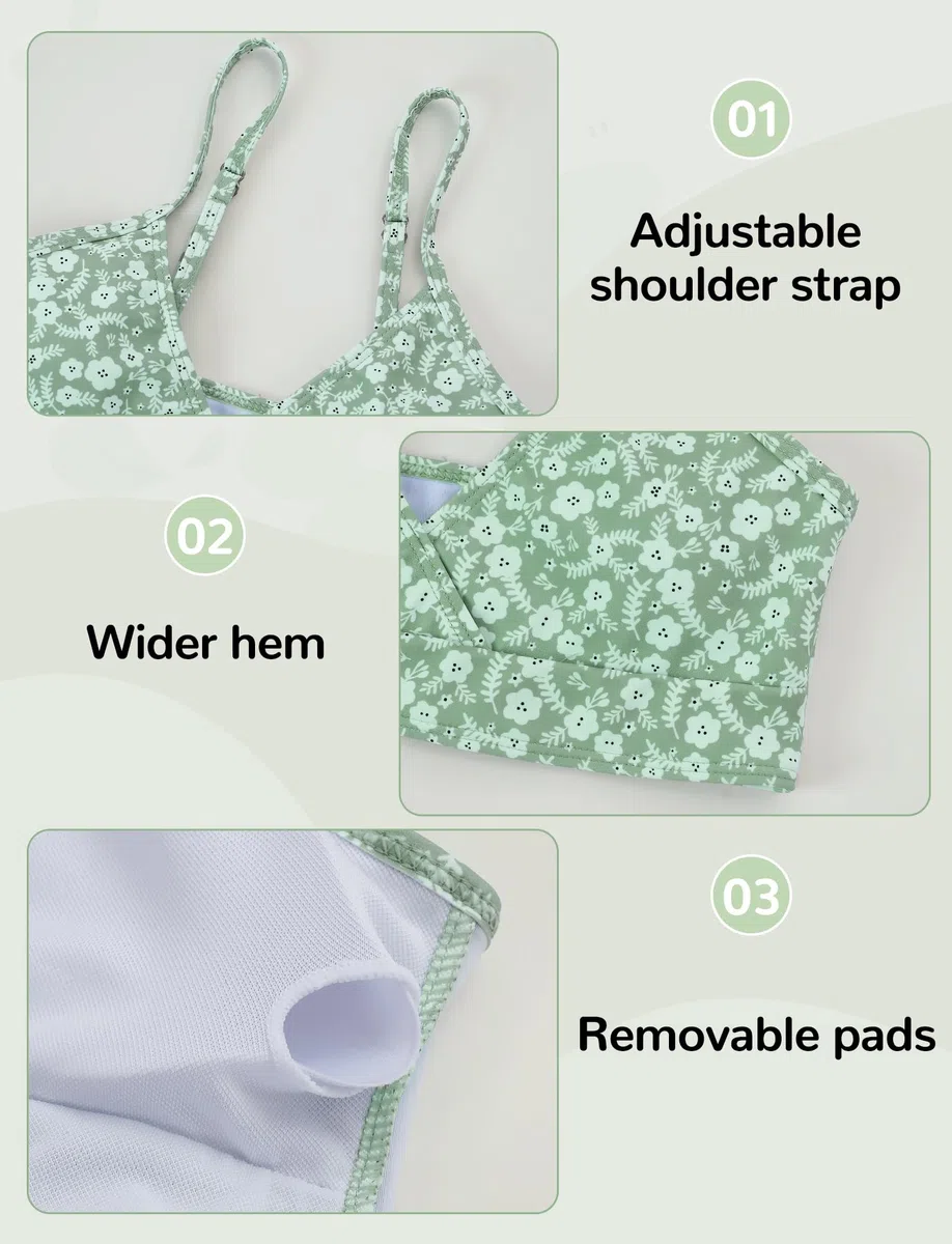 SEAUR Mädchen Badeanzug Cover Up 3 Teilig Bikini Set Bademode Mädchen Badeanzug mit Blumenmuster Mode 8-14 Jahre