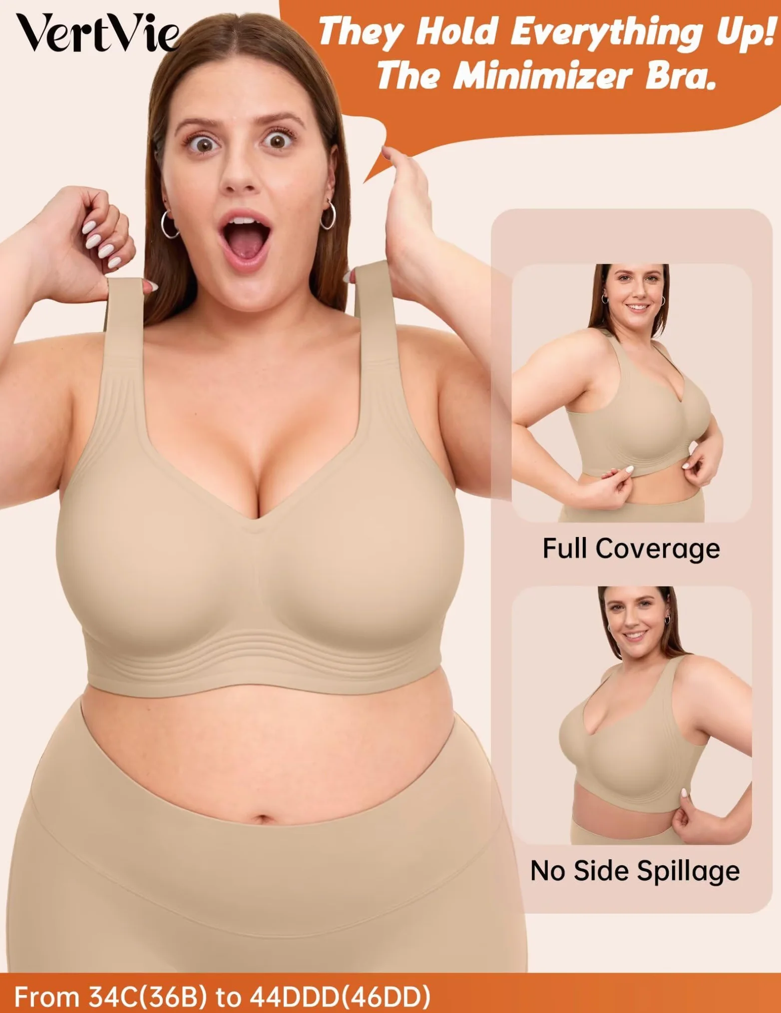 Vertvie Seamless BH Damen Große Brüste ohne Bügel Jelly Bra Push Up Minimizer Soft Bustier Nahtlose Bralette Breite Träger BH Volle Abdeckung