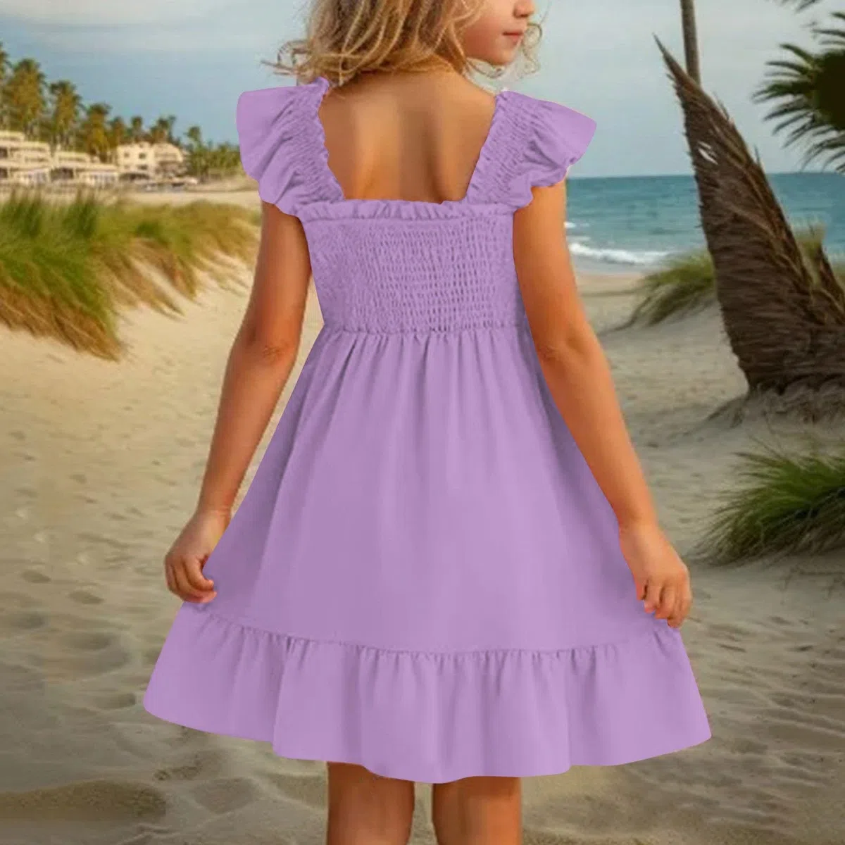 Generisch Sommerkleid Mädchen-Kleid Mädchen Sommerkleider gesmokt ärmellose Sommerkleider mit Taschen