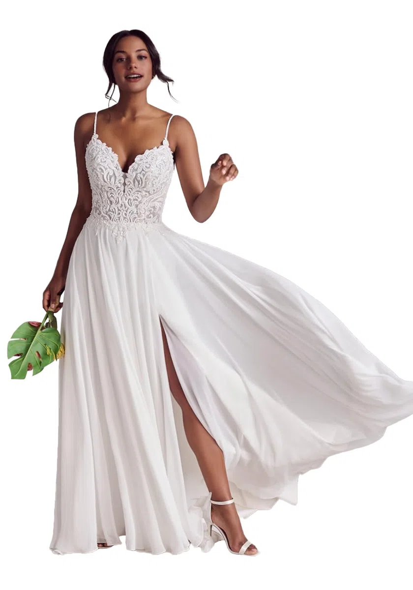 JAEDEN Damen Boho Brautkleider Spaghettiträger Spitze Strand Brautmode A-Linie Tüll Hochzeitskleider