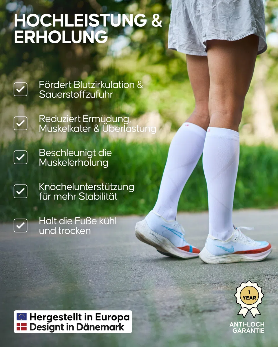 DANISH ENDURANCE Pro Performance Kompressionsstrümpfe, 26-32 mmHg, Extra starke Kompression für Training & Regeneration, Atmungsaktiv & Schweißableitend, Unisex, für Herren & Damen