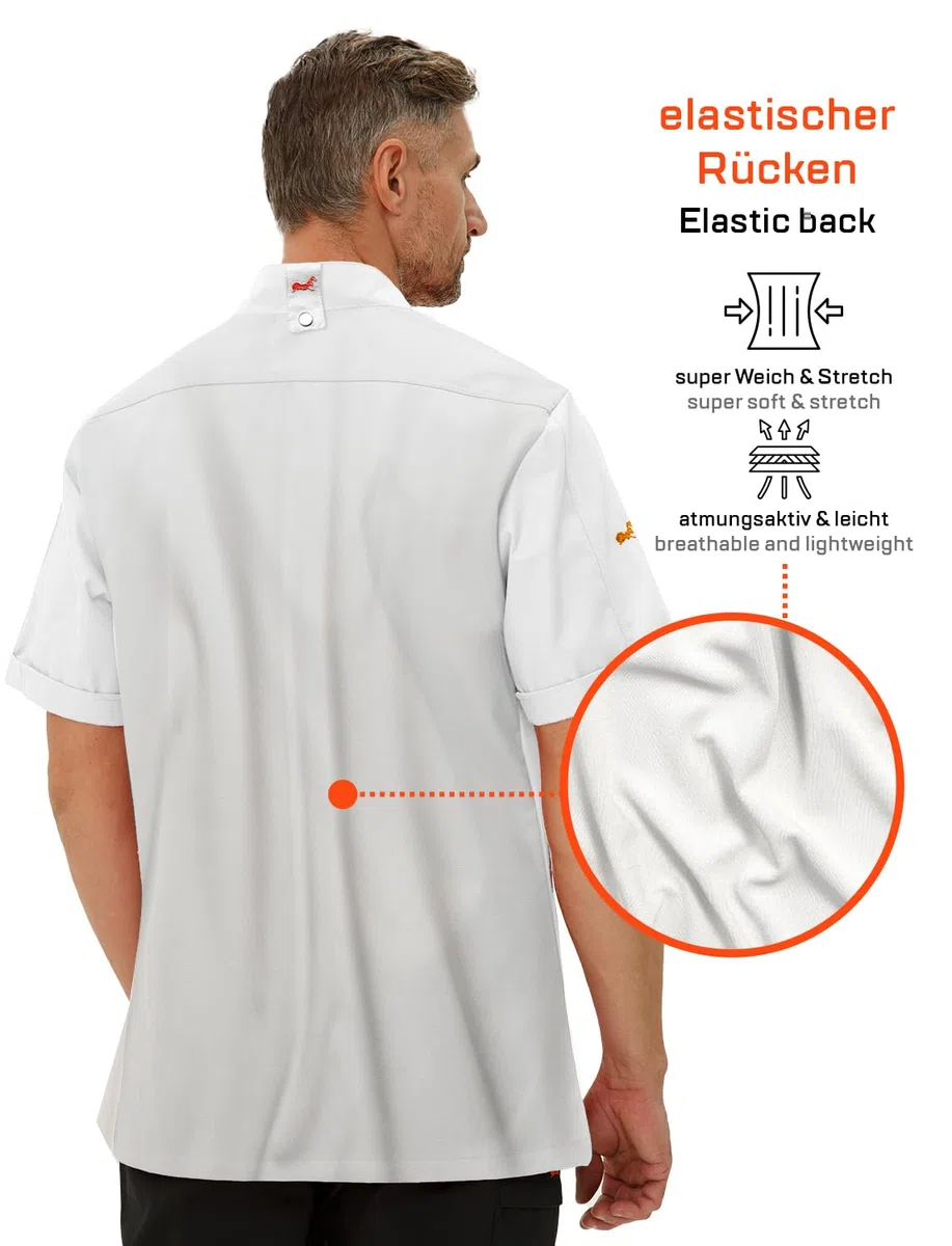 strongAnt Kochjacke Herren Kurzarm easyMove inkl. Kugelknöpfe Slim Fit Kochuniform Bäckerjacke