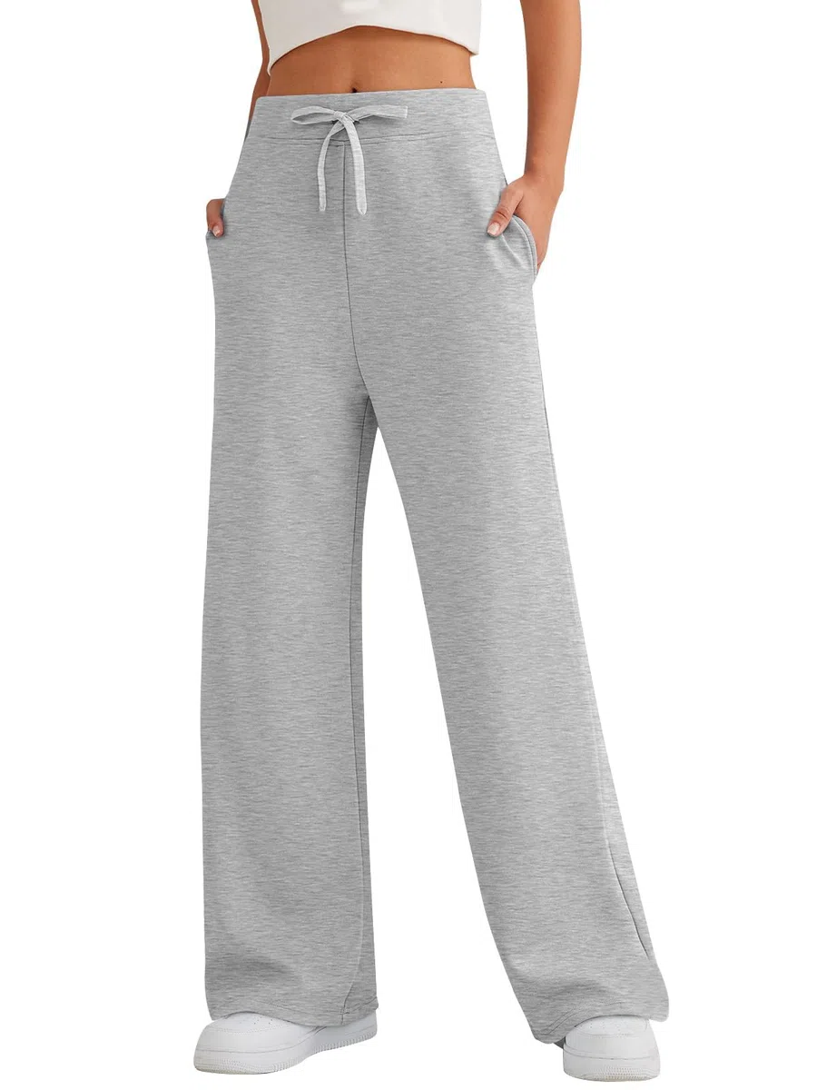Jogginghose Damen Baumwolle Freizeithose High Waist Trainingshose Sporthose Lang Bequem Hose Weites Bein mit Taschen