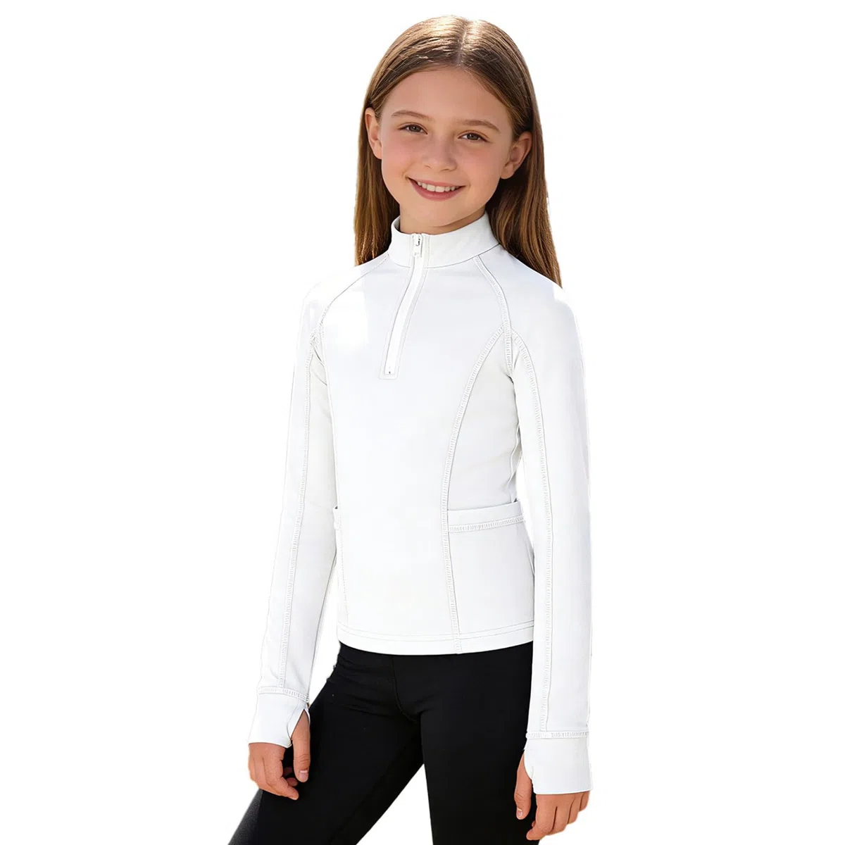 Sywiyi Mädchen Yoga Shirt Langarmshirt Eng Oberteil mit Taschen Stehkragen Sportshirt Laufjacke Kinder Sport Fitness Gym Outfit