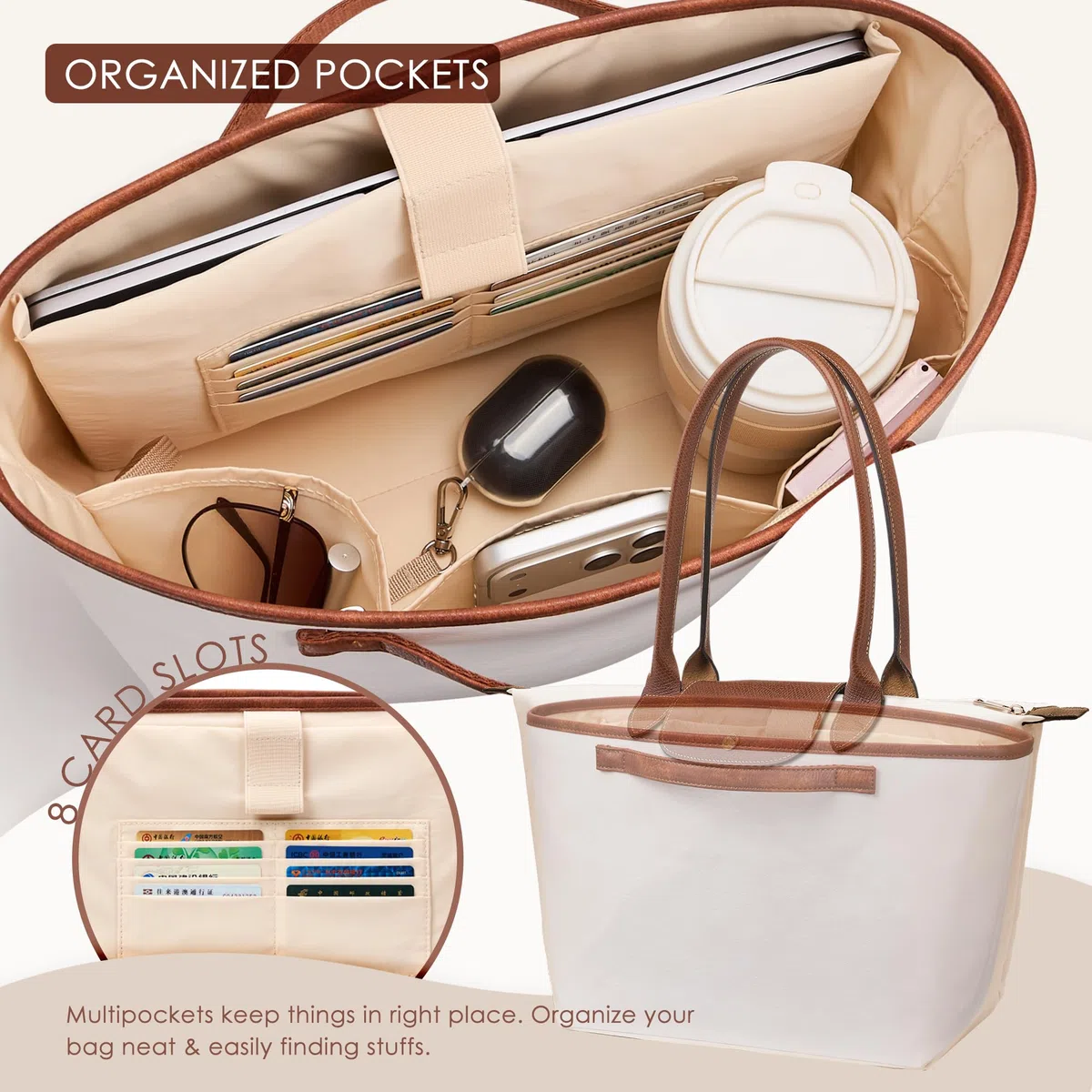 KALIDI Handtaschen Organizer für Longchamp Le Pliage,Taschenorganizer Longchamp Taschen Organizer Wasserdicht mit Multifunktionalen Taschen Großes