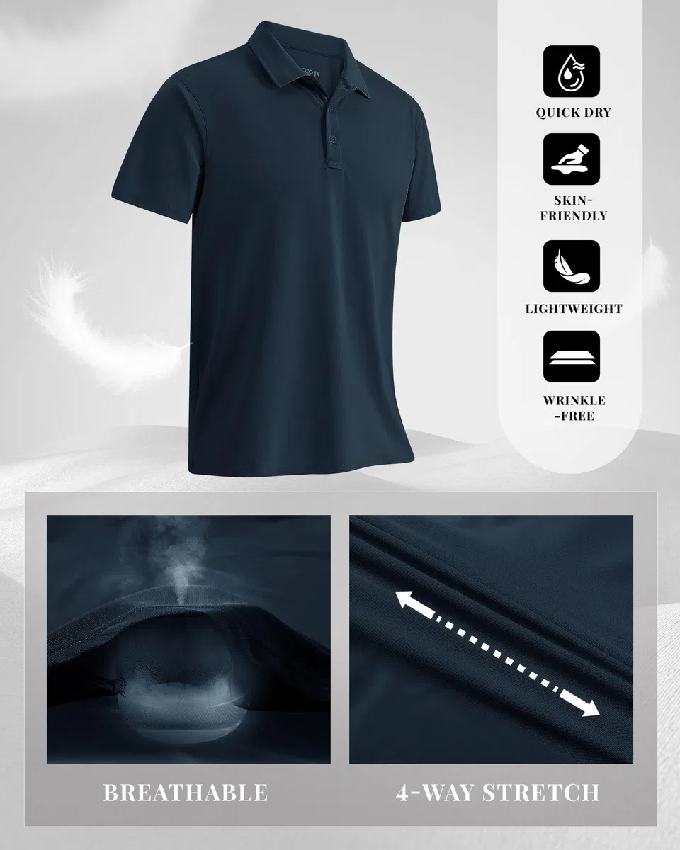 33,000ft Herren Poloshirt Golf Shirt UPF50+ Sonnenschutz Sommer Kurzarm Tshirts Schnelltrocknend Performance Sportshirt Outdoor Einfarbige Poloshirts für Männer zum Golfen Tennis