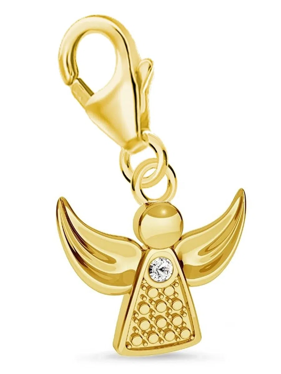 Goldene Hufeisen Mini klein Schutzengel Karabiner Charm Anhänger für Bettelarmband oder Kette 925 Sterling-Silber mit Zirkonia