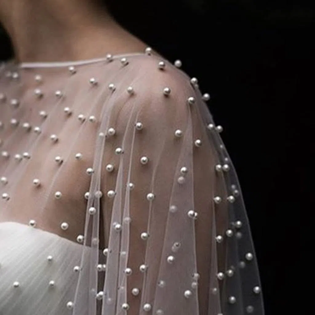 DAISHIAO Hochzeitsaccessoires, Bolero, Brautumhang, Perlen, Hochzeits-Umhang, kurze Vorderseite, langer Rücken, Damen-Wickelumhang, Abend-Wickelschal