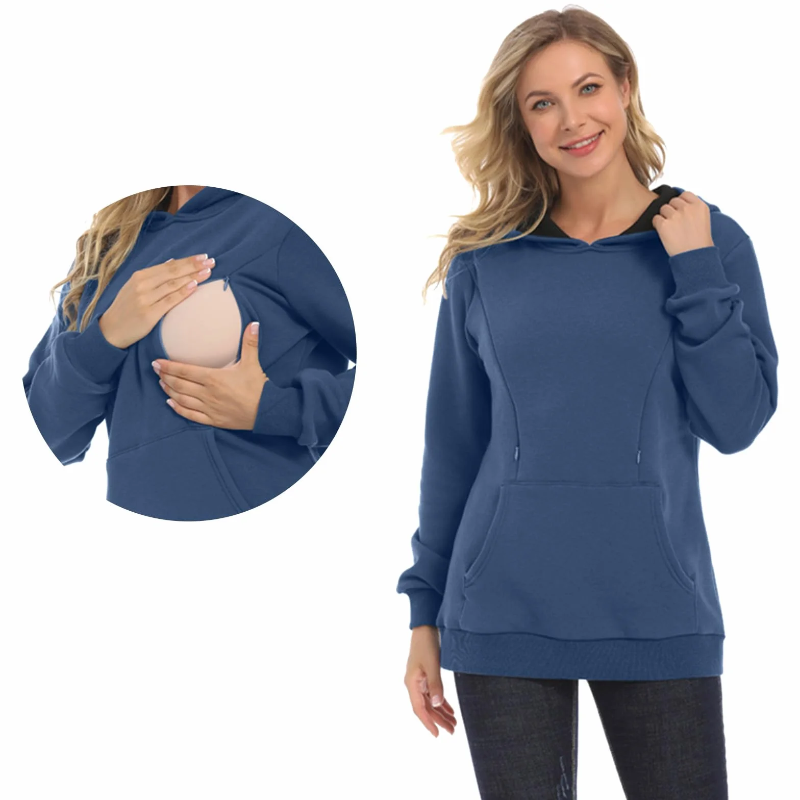 Damen Still-Hoodie Sweatshirt Langarm Stillen Umstands-Tops Freizeitkleidung Stillpullover Stilloberteil Umstandsmode Hoodie Sweatshirt zum Stillen Winter Warme Wattierter Pullover