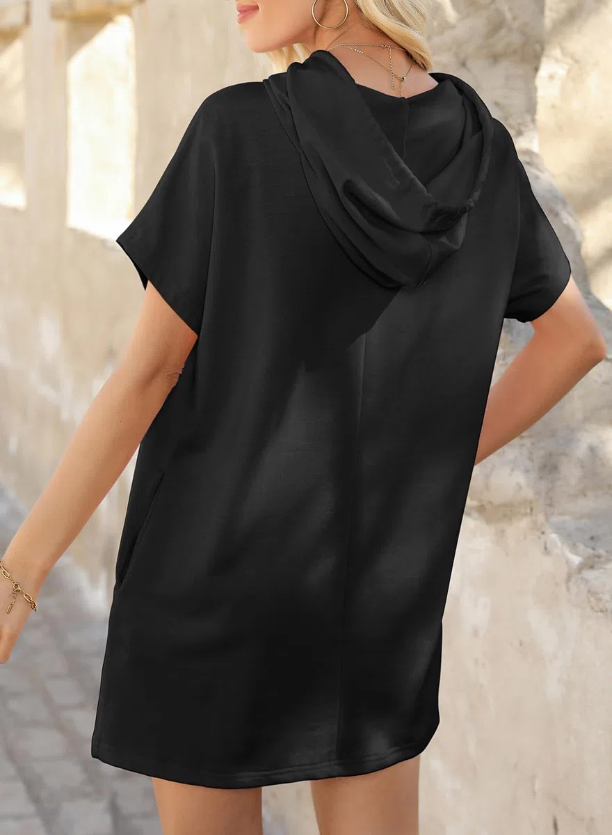 Dokotoo Kapuzenpullover Damen Hoodie Oversize T-Shirts Sommer Oberteile Kurzarm mit Kapuze Pullover Sweatshirt Tops Lässig Einfarbig Tshirts Oberteil S-XXL