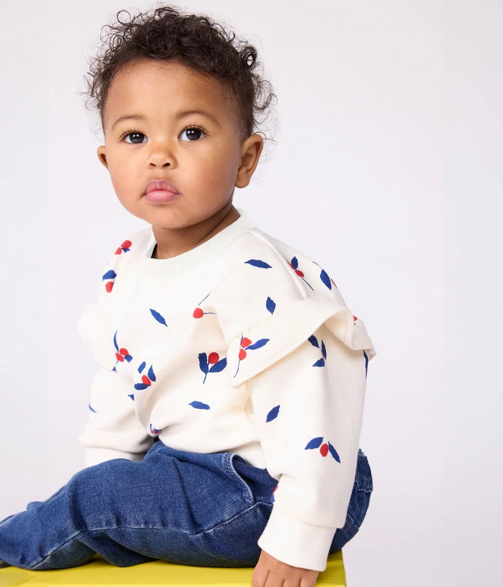 Petit Bateau Sweatshirt bébé en Coton imprimé Baies à Volants