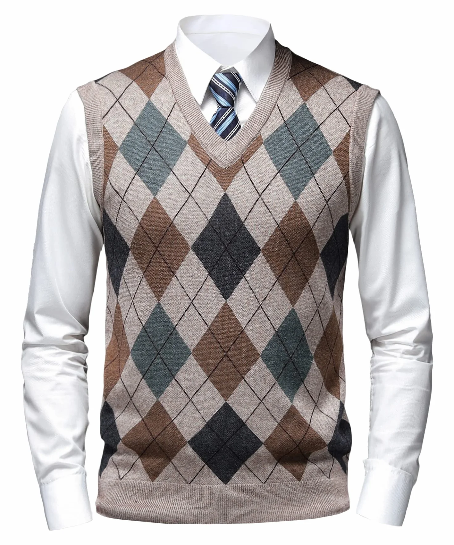 Herren Diamant West Dick Strickweste Business Ärmellose Pullunder Wollweste Argyle Lässig V-Ausschnitt Pulloverwestee Gestrickt Pullover für Männer
