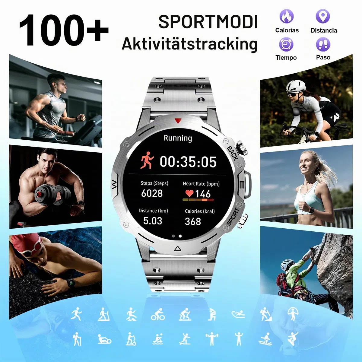 Smartwatch Herren mit 2 Uhrgürteln, über 100 Sportmodi, 24/7 Herzfrequenz, Schlafüberwachung, Smart Watch mit Telefonfunktion, Nachrichtenfunktionen, Fitnessuhr für Android und iOS, Männer