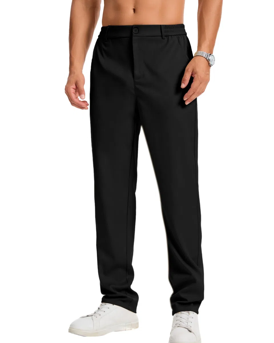 LVCBL Herren Chinohose Stretch Sommer Regular Fit Freizeithose Einfarbig Passform Mit Bundgummi