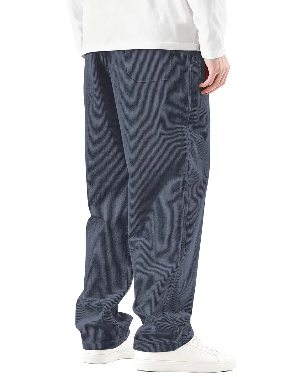 HMIYA Cord Hose Herren Chinohose Regular Weites Bein Hosen Mode Freizeithose Baumwolle Elastische Taillemit Taschen
