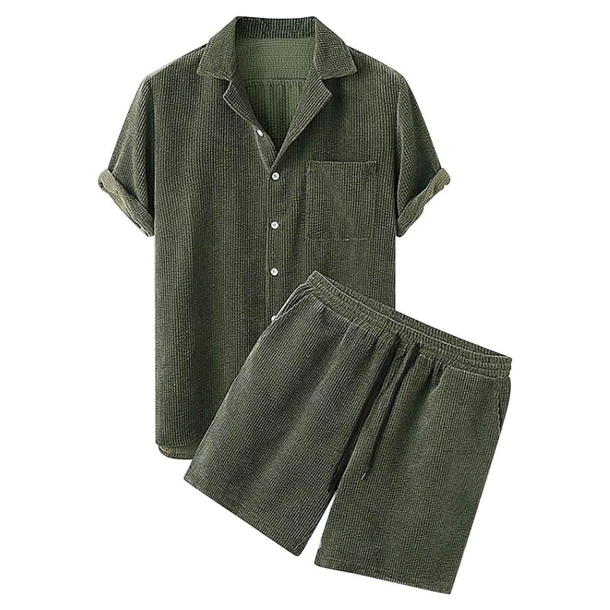 Celucke Zweiteiler Herren Leinenanzug Sommer Freizeitanzug Einfarbig 2-teilig Kurzarm Button-Up Revers Hemd und Shorts Beach Shirt Kurze Hose Set Baumwolle Leinen Anzug