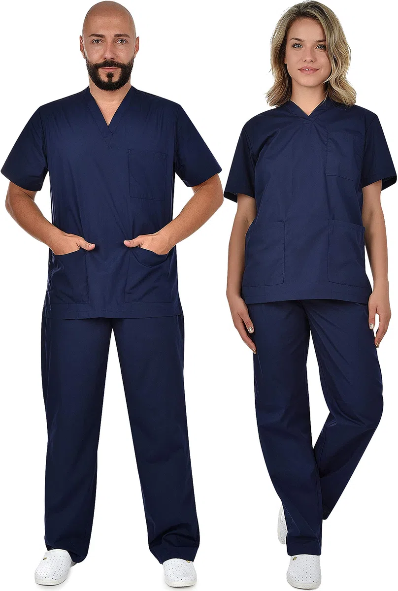 B-well Cesare Unisex-Schrubb-Set Schlupfkasack + Schlupfhose Set Medizin Arzt Uniform Schlupfjacke Oberteil mit Hose Medizinische Berufsbekleidung
