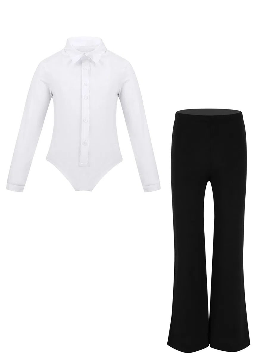 Kind Junge Set Latein Tanz Outfit Tango Jazz Langarmiger Body Mit Weit Geschnittener Hose Ballroom Tanz Anzug