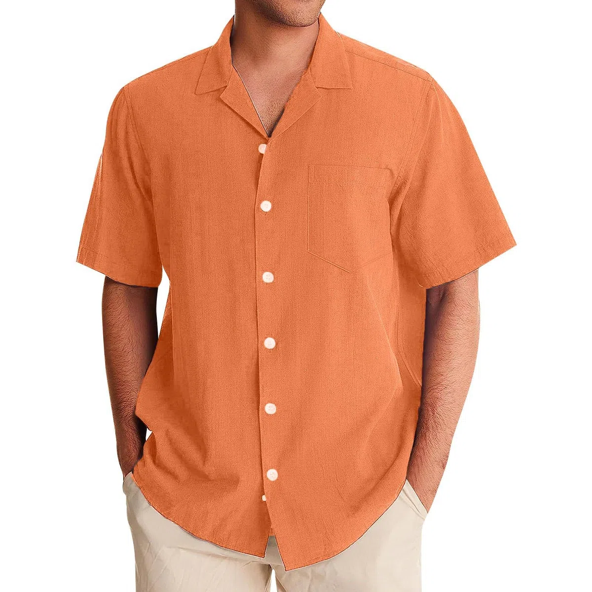 Generisch Hemd Herren Kurzarm, Sommer Freizeithemd Männer Button Down Einfarbig Basic Shirts mit Tasche, M-5XL