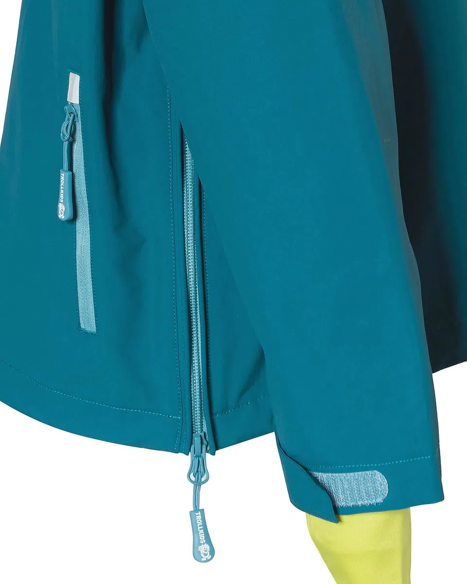 Trollkids Kinder Schlupfparka Bergen, Petrolgrün/Lime, Größe 128