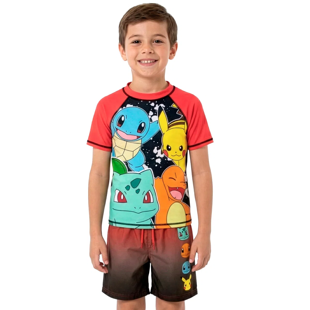 Pokemon Kinderbadehose Und Badeanzug Jungen, Stylischer Schwimmanzug Kinder 2-Teilig Mit Pikachu, Glumanda