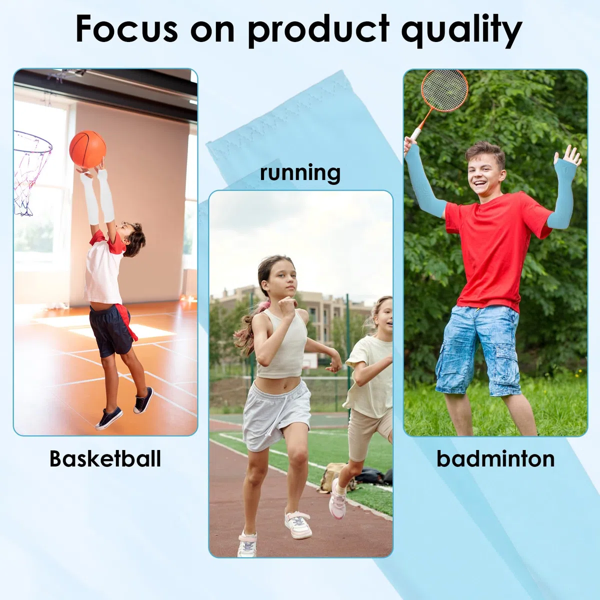 CIATBYYJ 3 Paar Jugend Sport Armstulpen,Armlinge Kinder,Arm Sleeve mit Daumenloch,Flexibel Ärmel,Atmungsaktiv Armsleeve,für Jungen Mädchen Volleyball Basketball Armschoner(Schwarz Weiß und Blau)