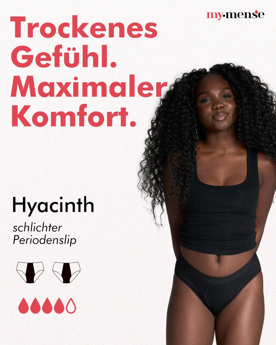 Periodenslip Hyacinth I Größen 30-52 I Highleg Periodenunterwäsche mit starker Saugkraft, ersetzt bis zu 4 Tampons & 12h Schutz I Ultradünn & auslaufsicher I Für mittelstarke & Starke Tage