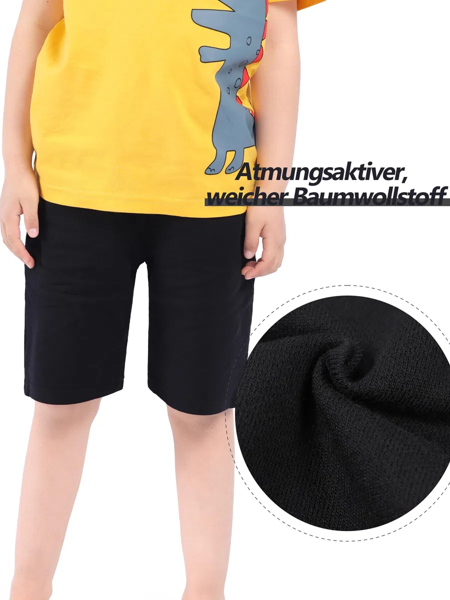 NATUST Jungen Sommer Shorts Kinder Baumwolle Hose Kurze Jogginghose, 3er-Pack