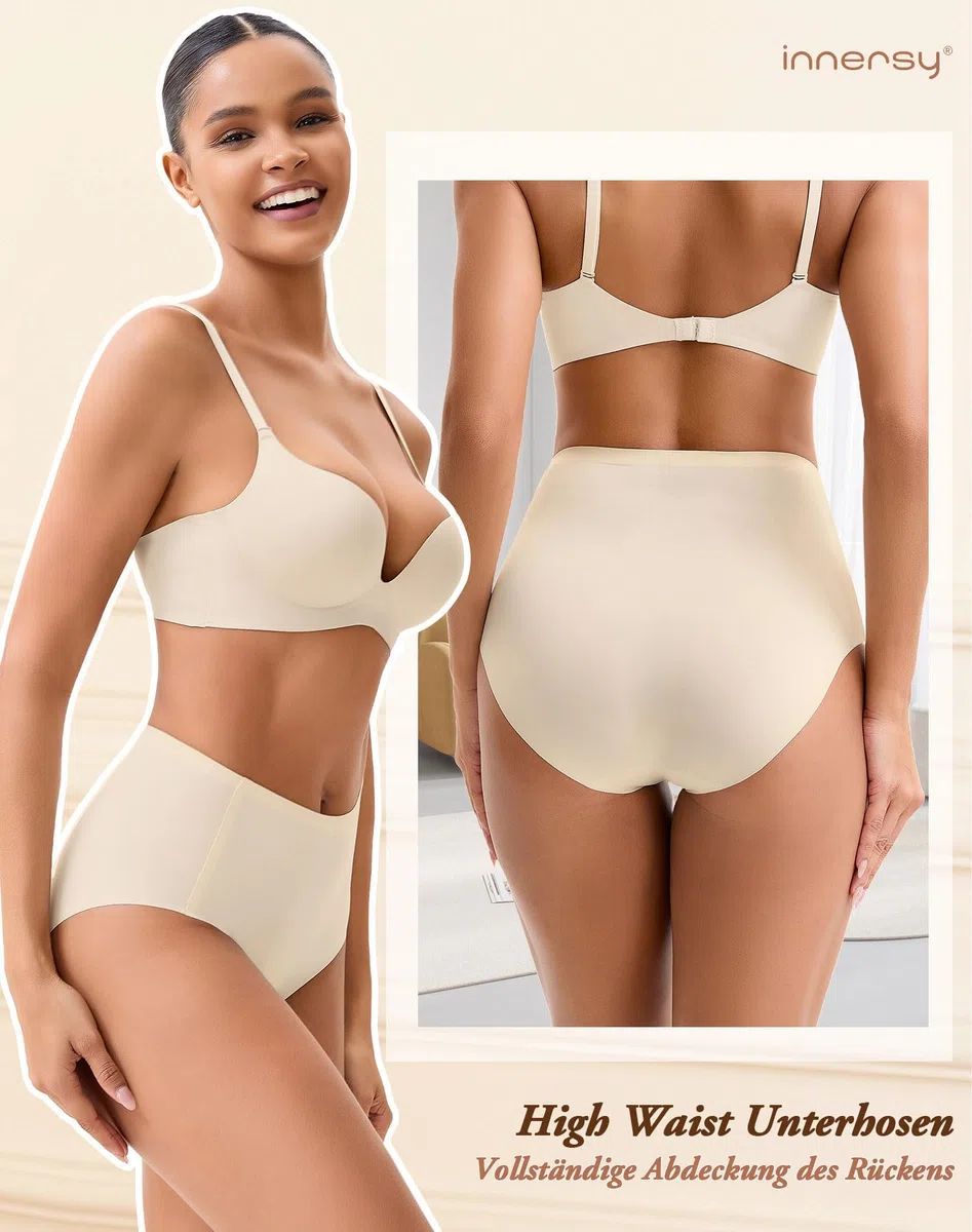 INNERSY Unterhosen Damen Nahtlos Hohe Taille Polyamid Seamless Slips Unsichtbare Unterwäsche 3 Pack