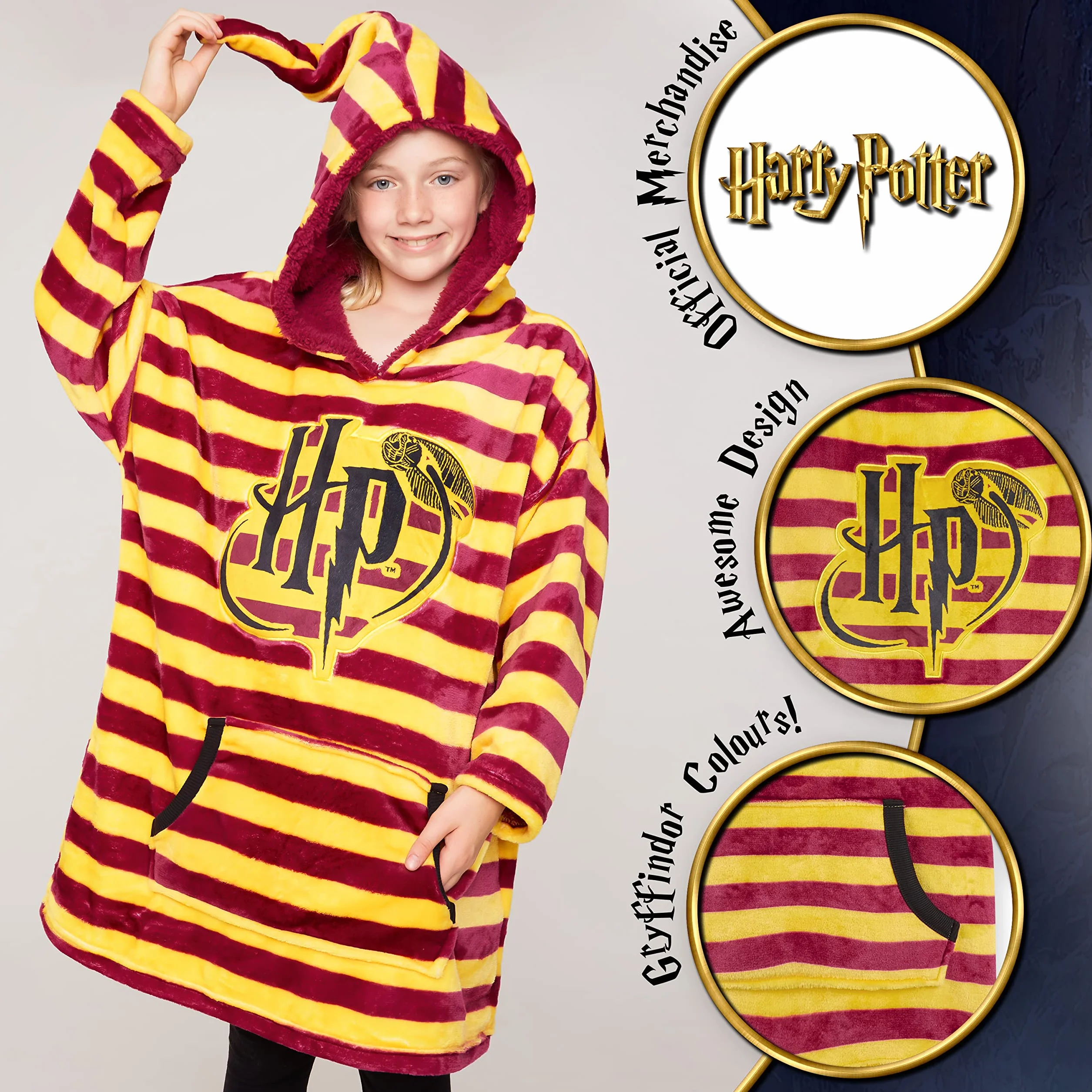 Harry Potter Kinder Hoodie Decke Kapuzenpullover Mädchen und Jungen - Flauschiger Deckenpullover aus Fleece mit Kängurutasche, offiziell lizenziert, warm & bequem