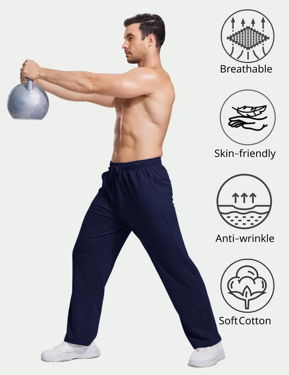 PINSPARK Herren Jogginghose Baumwolle Sporthose Leichte Sweatpants Elastische Taille Trainingshose Atmungsaktive Freizeithose Yogahose mit Taschen
