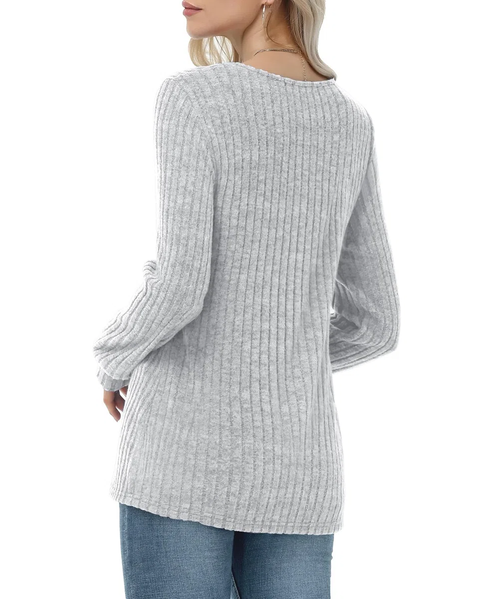 Tanmolo Damen Leichte Strickpullover Langarm Henley Shirt Herbst lässig Rundhals-Knöpfe Elegant Sweatshirt Tunika Tops