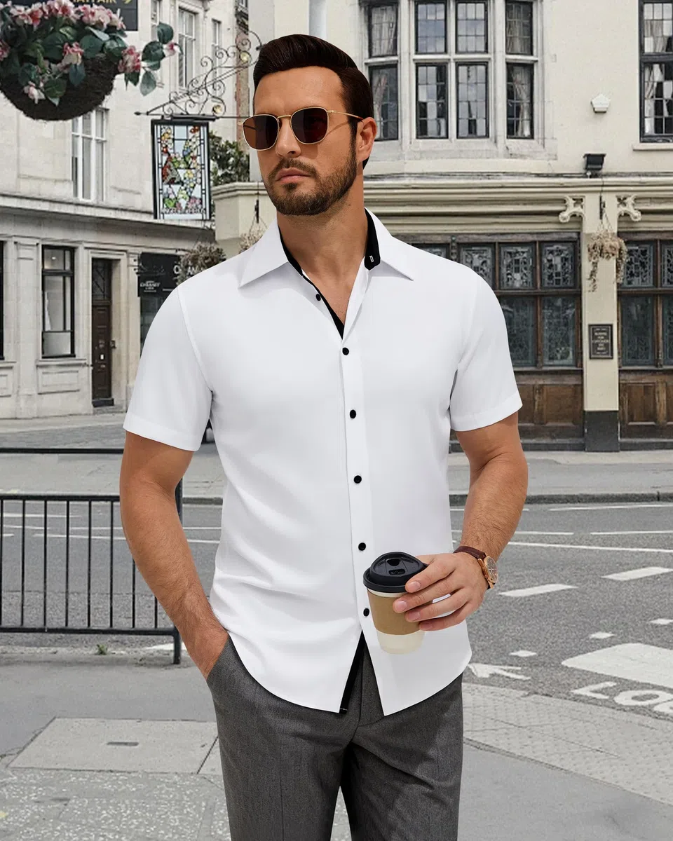 siliteelon Hemd Herren Kurzarm Regular Fit Businesshemden für Herren Bügelfreie Sommerhemd Arbeit Hochzeit Festlich Freizeithemden