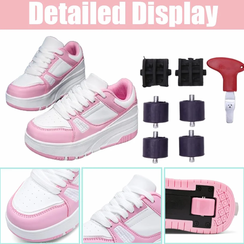 Hixingo Schuhe mit Rollen für Mädchen Jungen Kinder, Weiß Rollschuhe Schuhe Turnschuhe mit 2 Rollen, Skateboardschuhe Kinderschuhe 2 In 1 Multifunktionale Sneaker mit Rollen