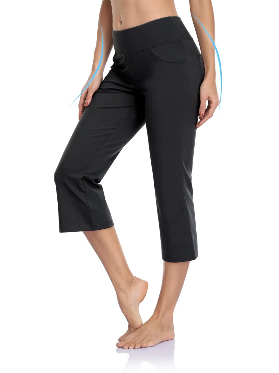 MOVE BEYOND Butterweiche Damen Bootcut Yogahose und 3/4-Hosen mit 4 Taschen Bauchkontrolle Workout Bootleg Arbeitshose