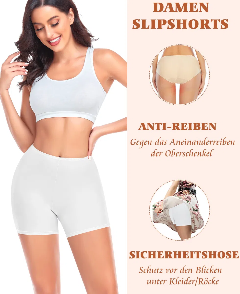 YARRCO Damen Unterhose Kurz Hose Unter Rock Kleid Nahtlos Slipshort Anti Chafing Boxershorts Kurz Leggings Radlerhose (Weiß, 3XL)
