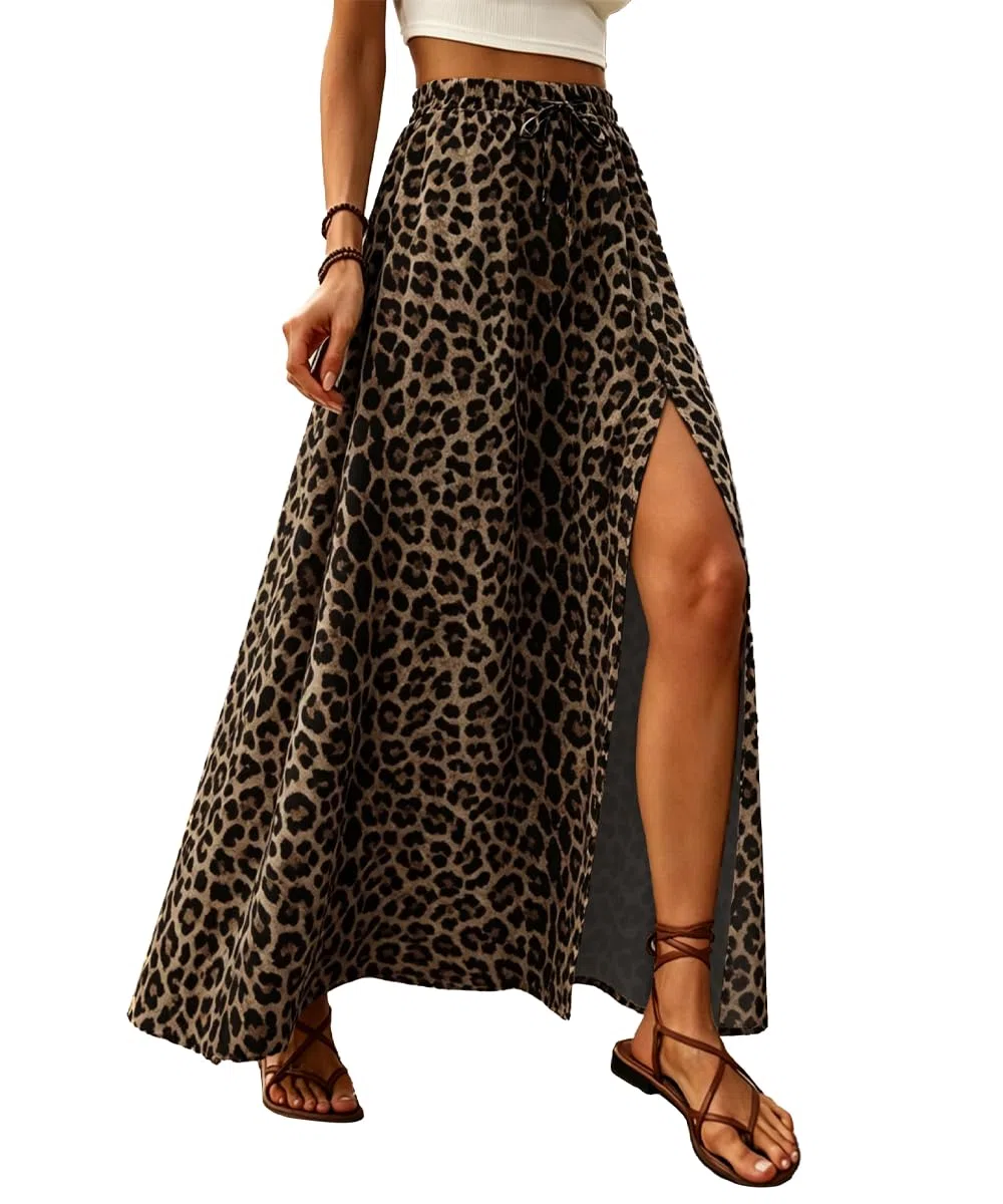 ABINGOO Damen Rock Sommerrock A Linie Maxirock Lang Elastisch Hohe Taille Seiten Schlitz Blumen Casual Strandrock Maxi Skirt