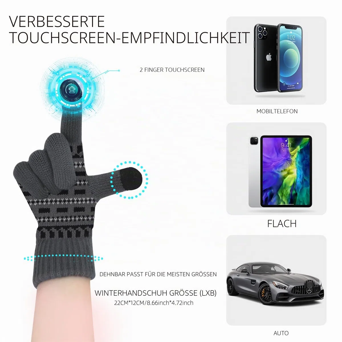 Mütze Schal Handschuhe Set für Herren Strick Wintermütze Herren Touchscreen Handschuhe und Halswärmer mit Warmes Fleecefutter