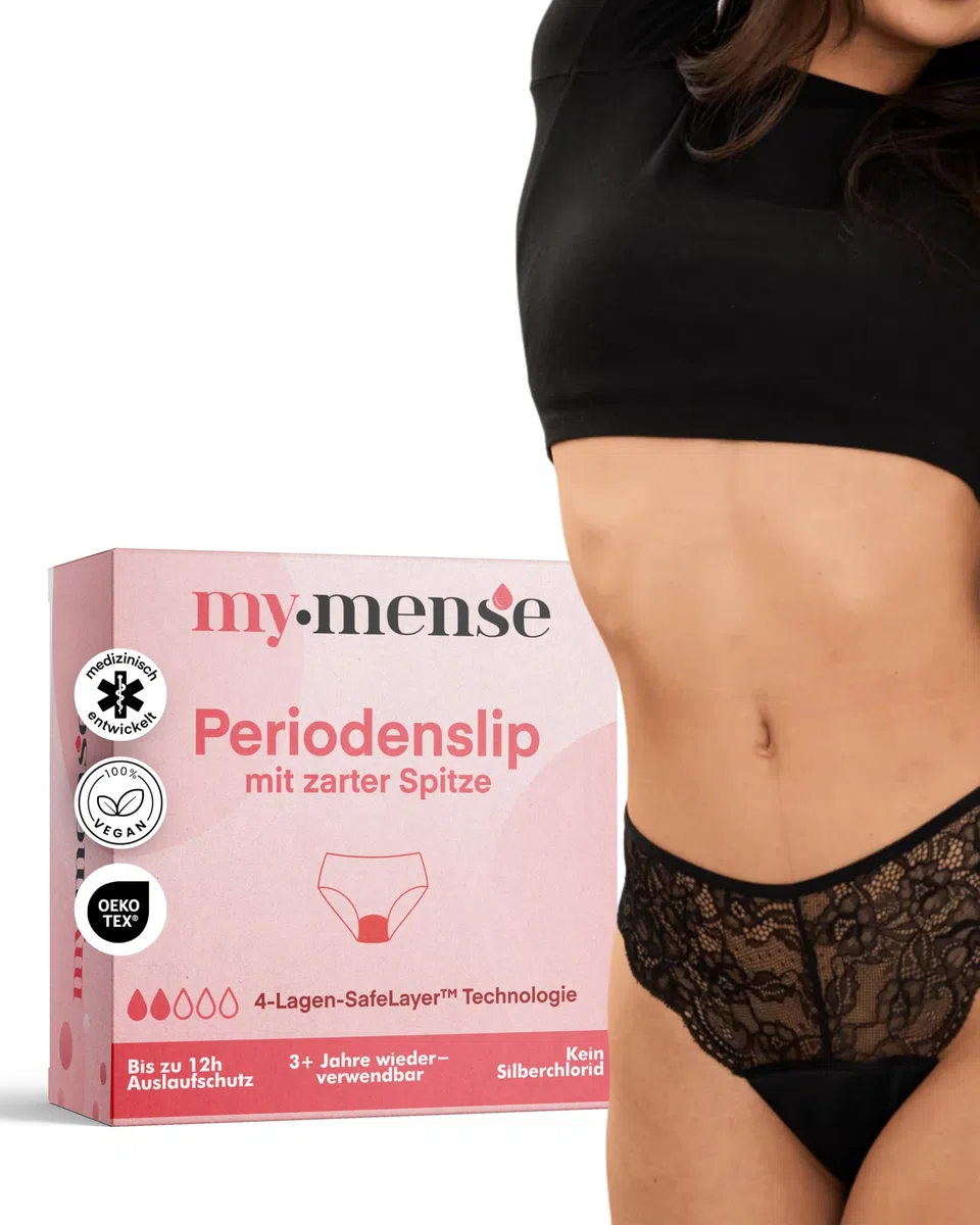 My•Mense Periodenslip Heather I Größen 30-52 I Highleg Periodenunterwäsche mit Spitze & Saugkraft bis 2 Tampons I 12h Schutz, ultradünn & auslaufsicher I Für leichte Tage