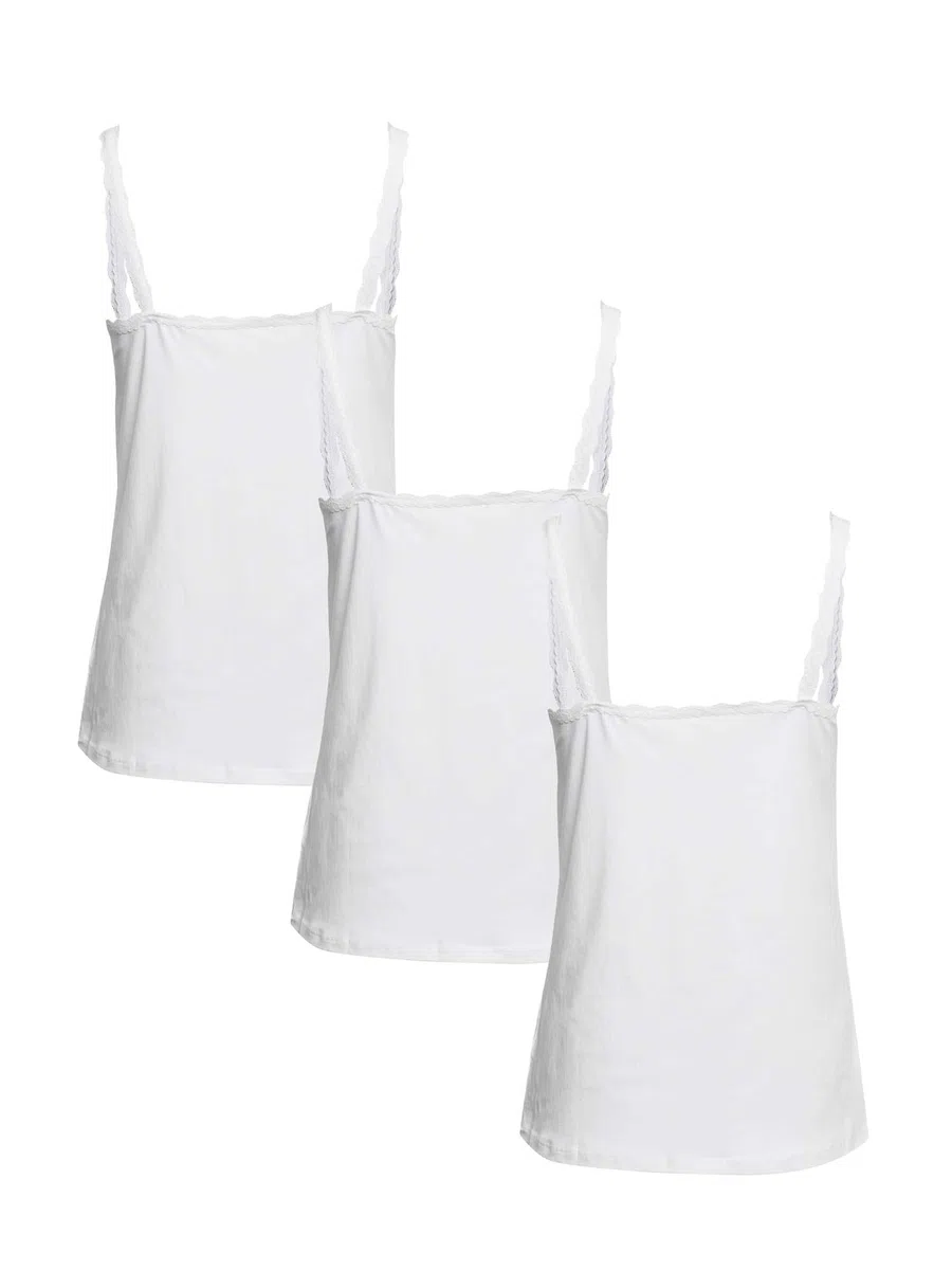 Marks & Spencer 3er-Pack Damen Spitzenbesatz-Trägertops – Baumwollreich – Mit Stretch