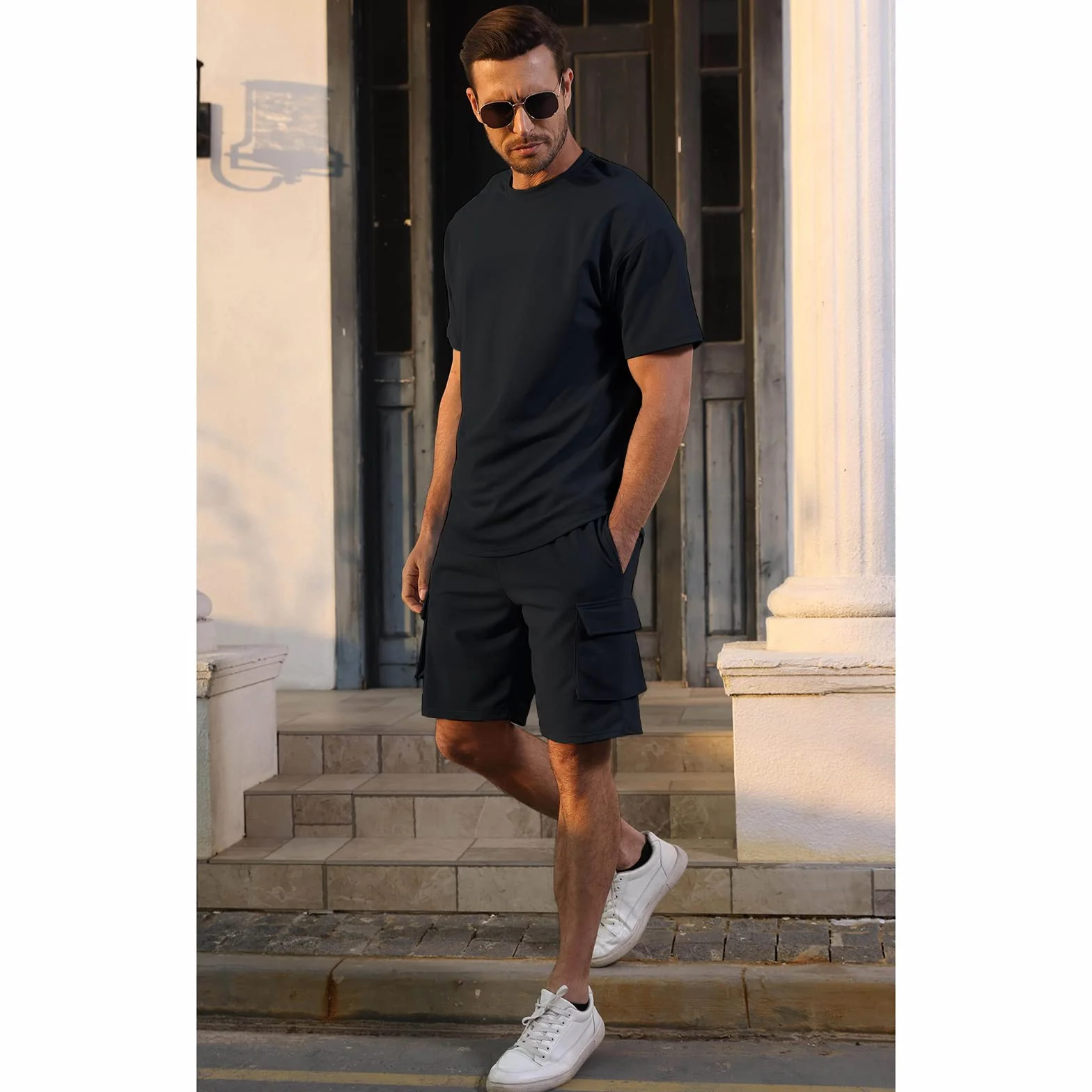 Fastkoala Herren Trainingsanzug Outfit Set Zweiteiler Rundhal Anzüge Jogginganzüge Sommer 2 Teiler