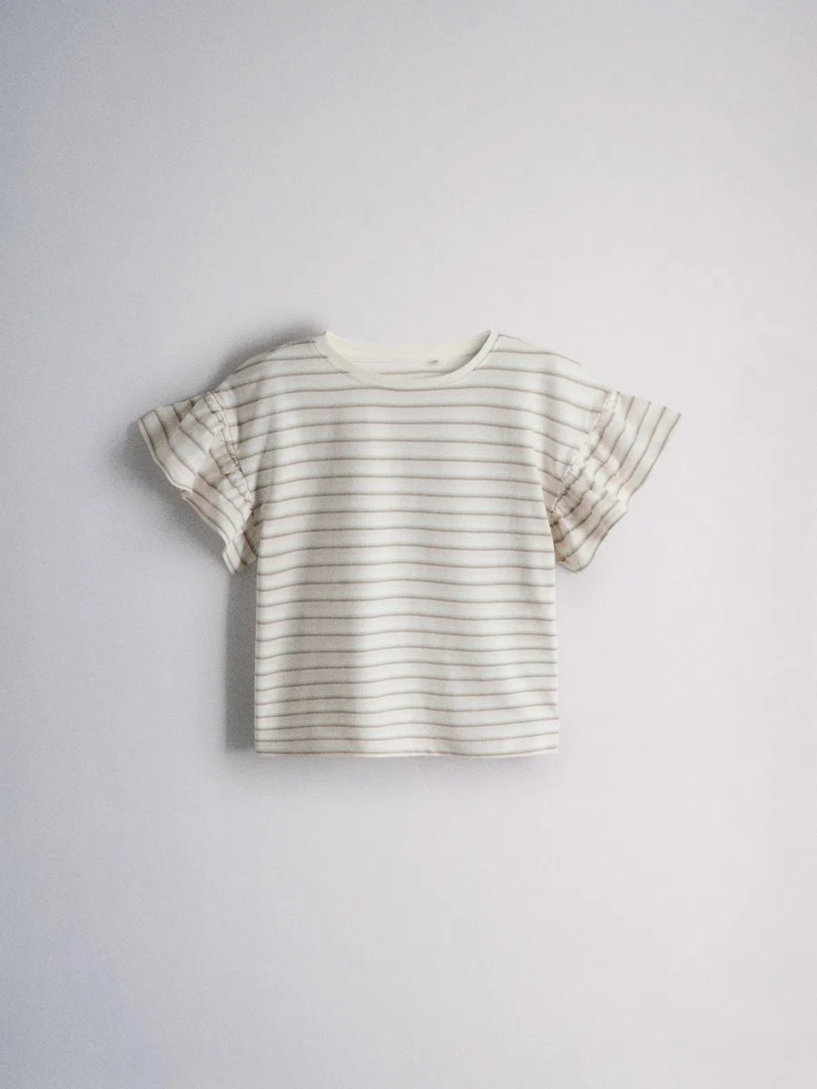 THE SET Mädchen T-Shirt mit Rüschenärmeln und Shorts aus Baumwolljersey, 5er-Pack