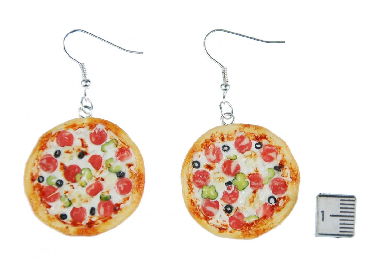 Miniblings ganze Pizza Ohrringe - Handmade Modeschmuck I Party Essen Fast Food - Ohrhänger Ohrschmuck versilbert