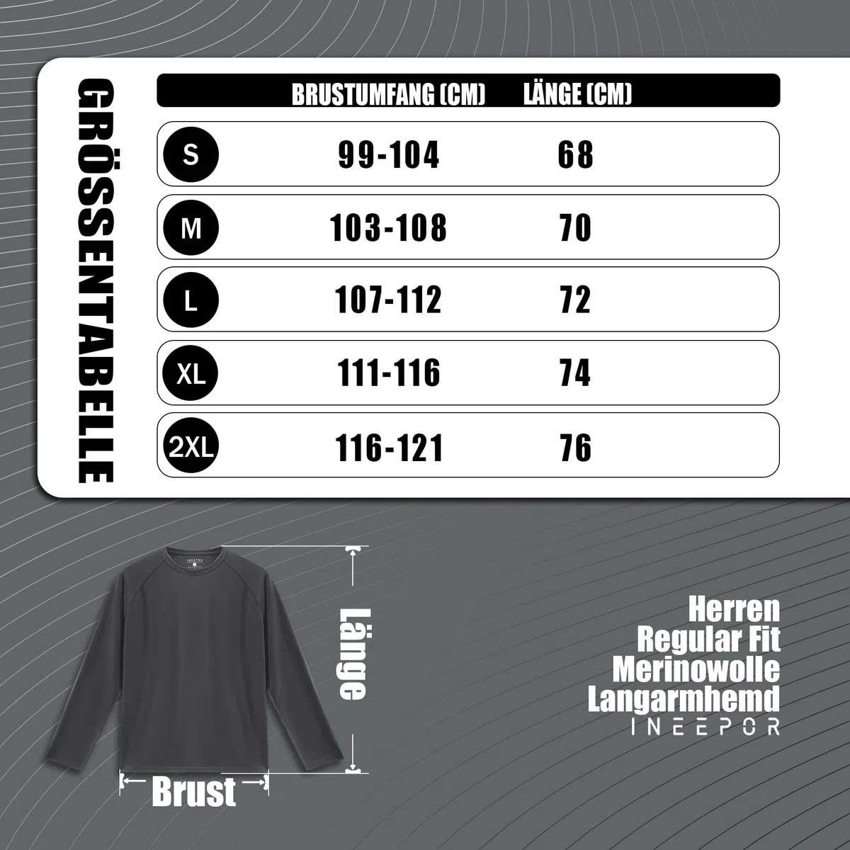 ineepor Merino Shirt Herren Langarm Thermounterwäsche Langarmshirt Thermo Unterwäsche Oberteile Atmungsaktiv Wandershirt Sportshirt UV Schnelltrocknend Longsleeve Funktionsshirt, Gym Fitness Trekking