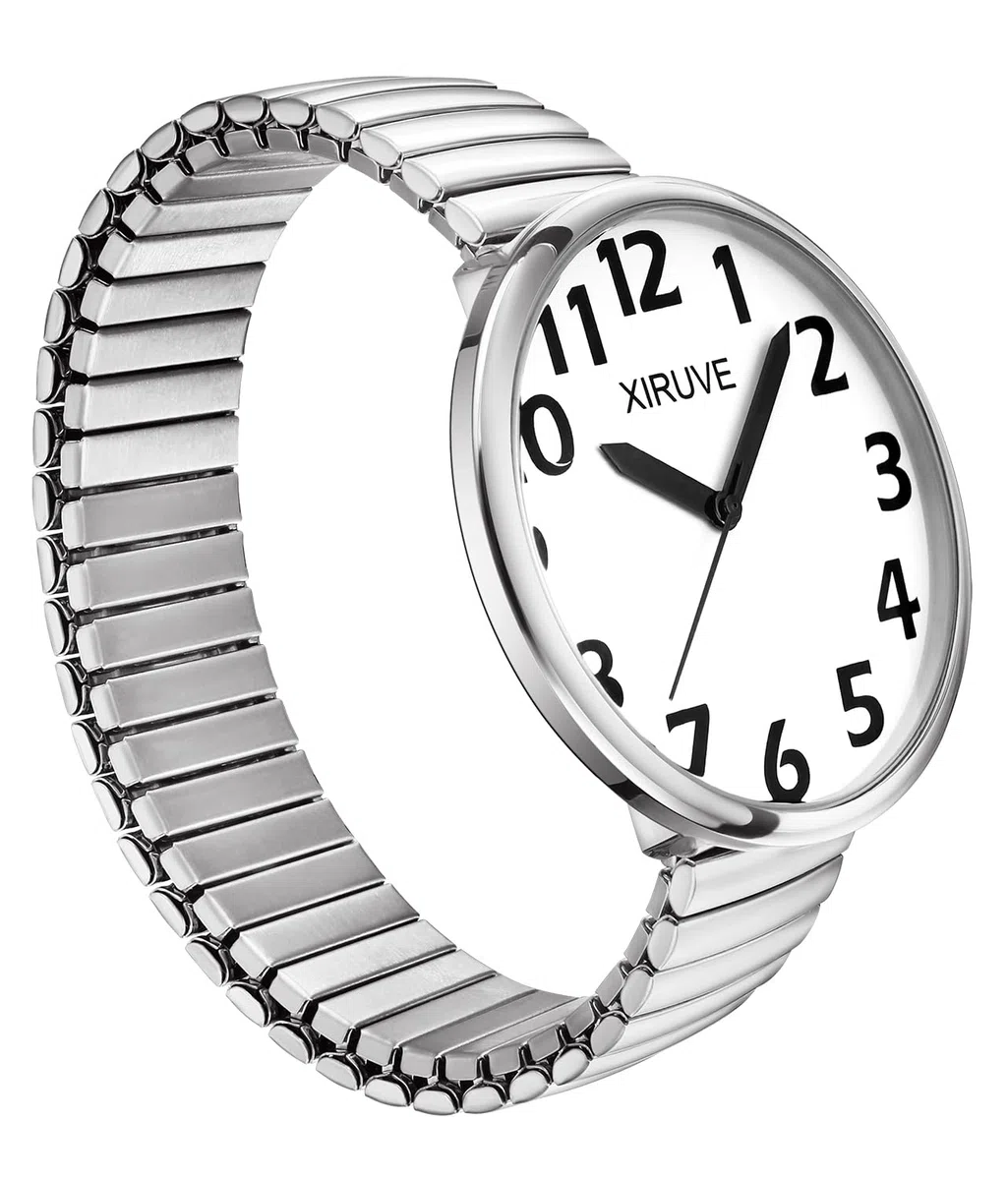 Damen Herren Gut Lesbar 43mm Gehäuse mit Große Ziffern Weißes Zifferblatt Edelstahl Zugarmband Analog Quarz Armbanduhr
