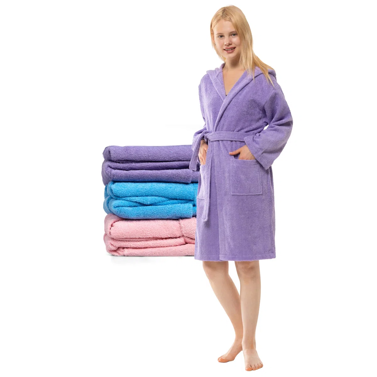 Twinzen Bademantel Kinder & Teenager mit Kapuze, 100% Baumwolle Oeko-Tex, Frottee