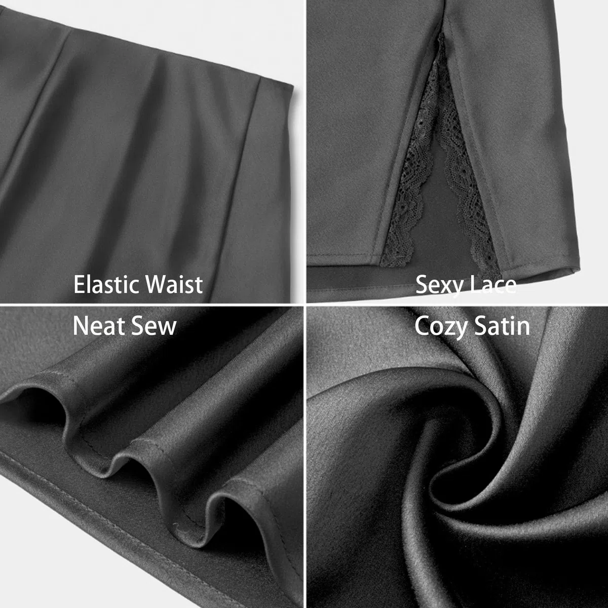Women's Satin Lace Mini Skirt Elastic High Waist Bodycon Slit Skirts 2025 Summer Silk A-Line Party Club Short Skirts