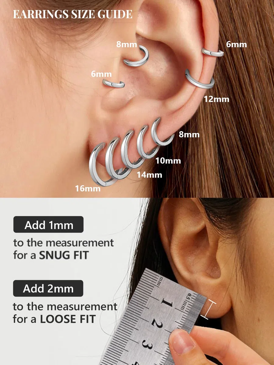 Silvora Kleine Creolen Silber 6mm/8mm/10mm/12mm/14mm/16mm/18mm/20mm Damen Herren 925 Silber Ohrringe Hoop Huggie Creolen Silber/Schwarz/Rosegold Schläfer Kreolen für Frauen Männer