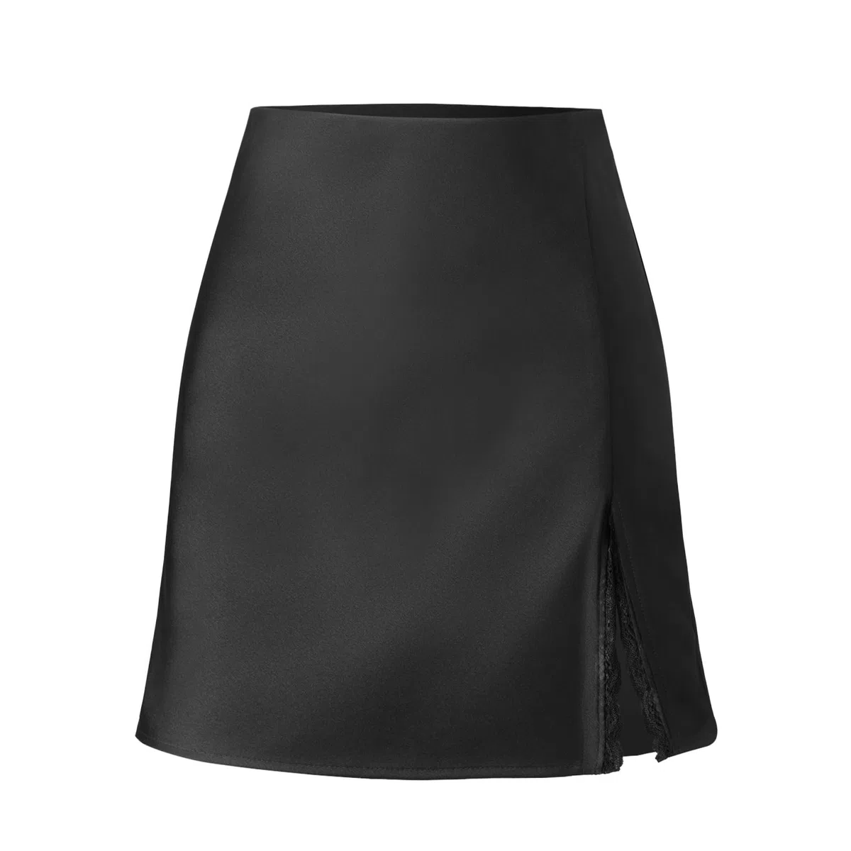 Women's Satin Lace Mini Skirt Elastic High Waist Bodycon Slit Skirts 2025 Summer Silk A-Line Party Club Short Skirts